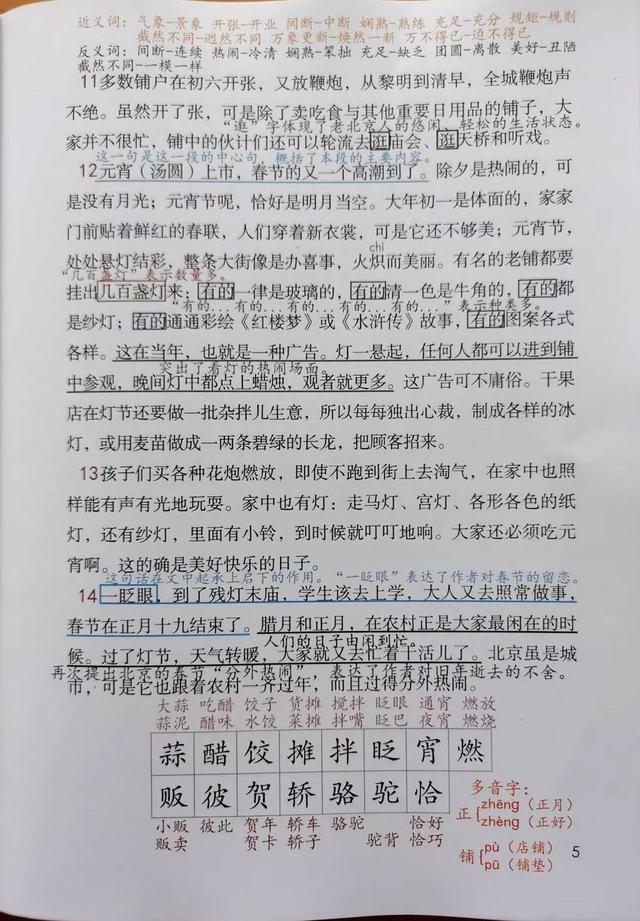 北京的春节课堂笔记主要内容（《北京的春节》主要内容和思想感情）